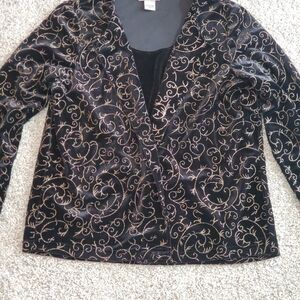 TanJay Black and Gold Velveteen Blazer Witb Built-in Tank Top Sz. M